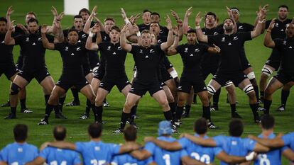 The New Zealand All Blacks prepare for a World Cup Rugby match against Uruguay; October 5, 2023.