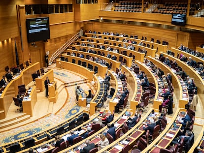 El ministro de la Presidencia, Félix Bolaños, interviene durante una sesión plenaria del Senado, el pasado 12 de diciembre.