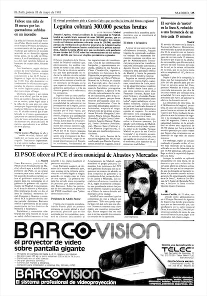 Página de EL PAÍS del 26 de mayo de 1983 en la que se recoge la noticia del encargo.