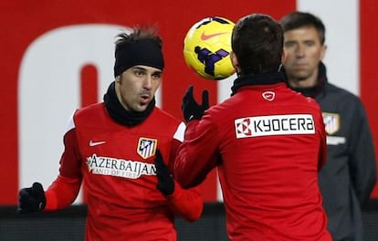 Villa, en un entrenamiento del Atlético.