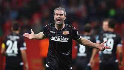 Marc Torrejón celebra un gol durante su etapa en el Unión Berlín.