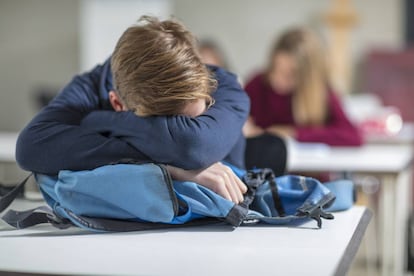 Un adolescente se duerme en clase. 