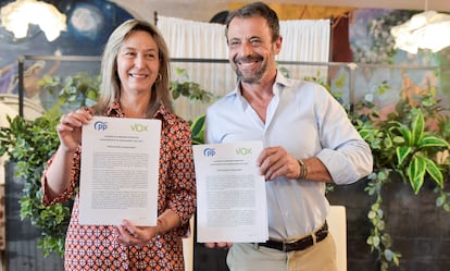 Ana Guarinos y Javier Toquero presentan el acuerdo del Gobierno del PP y Vox para Guadalajara el pasado 16 de junio.