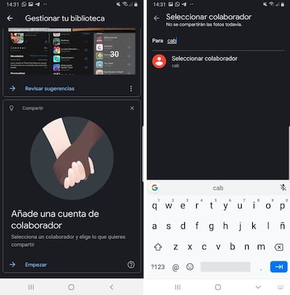 Cuenta de colaborador de Google Fotos.