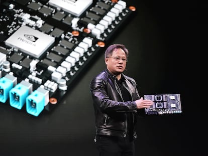 Jensen Huang, consejero delegado de Nvidia, durante una presentación en la feria CES de Las Vegas de 2018.