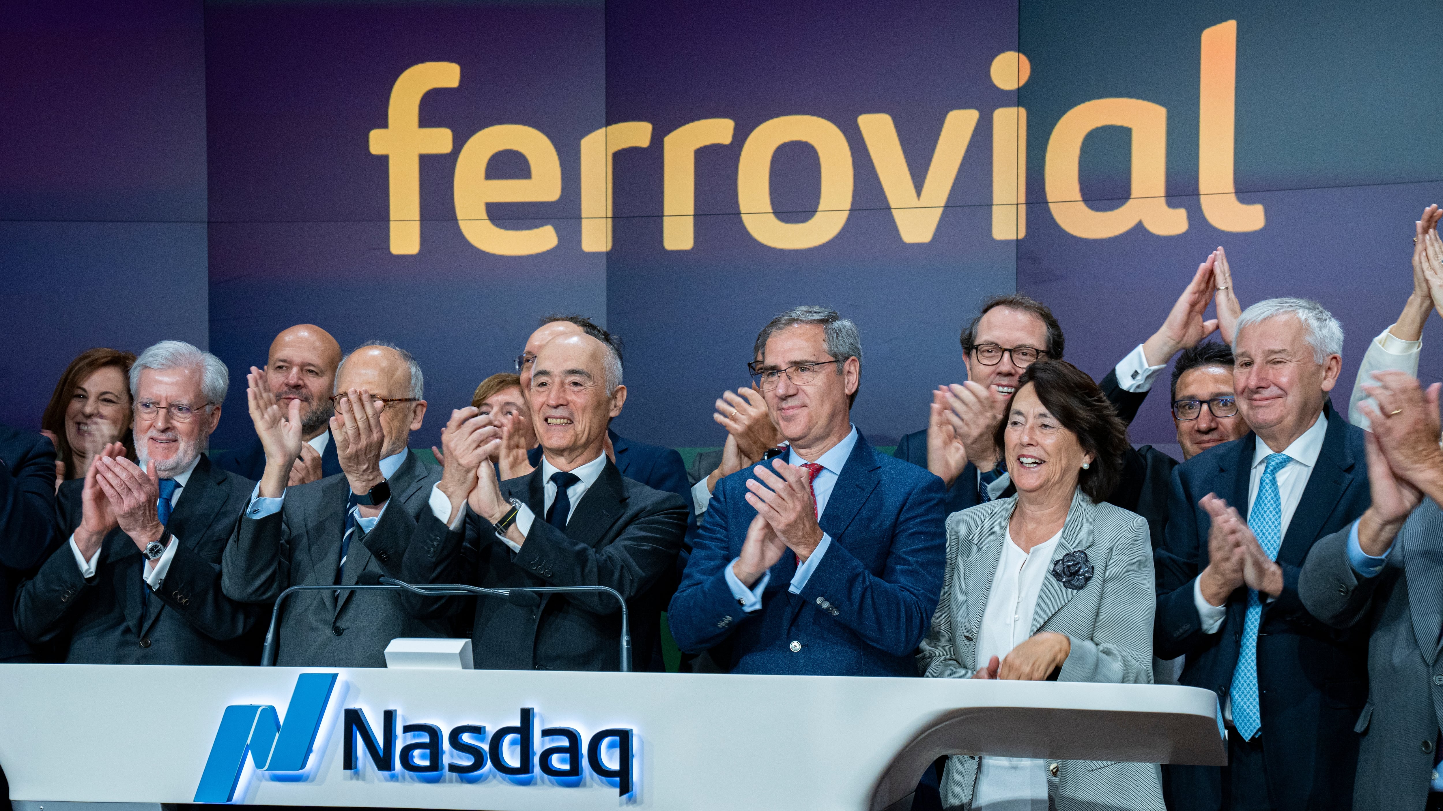 Momento del debut en el Nasdaq de Ferrovial.