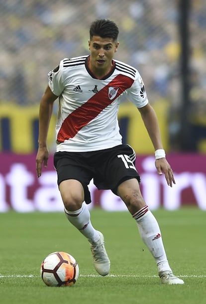 Palacios, durante el partido de ida en la Bombonera.