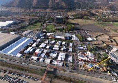 Vista aérea de la Expomin, la mayor feria del sector de la minería en Chile y una de las más importantes del mundo, comenzó con un llamado de los empresarios a detectar y enfrentar los principales desafíos del sector.