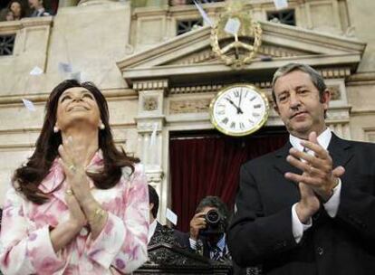 La presidenta argentina, Cristina Fernández de Kirchner, y el vicepresidente, Julio Cobos, en el Congreso.