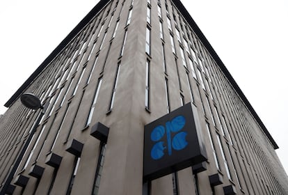 A view of the logo of the Organization of the Petroleum Exporting Countries (OPEC) outside their headquarters in Vienna, Austria, November 30, 2023