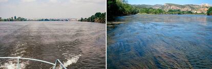 A la izquierda, el río Ebro en 1992, a la derecha el río Ebro en 2009.