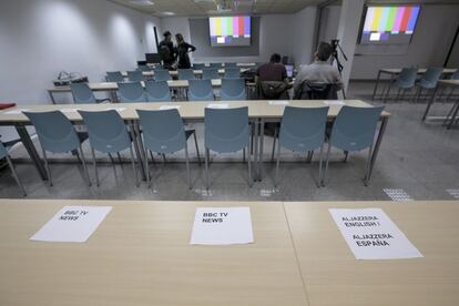 Entre las más elevadas peticiones de condena se encuentra también la del expresidente del Govern Jaume Matas, quien se enfrenta a una solicitud de 11 años de cárcel. En la imagen, la sala habilitada para la prensa.