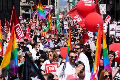 Vista general de la manifestación de Primero de Mayo en Barcelona.