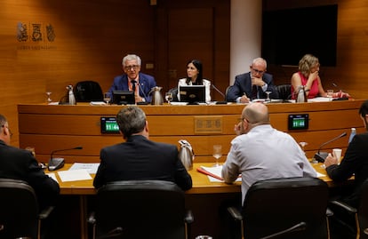 El decano de la Demarcación del Colegio de Ingenieros de Caminos, Canales y Puertos en la Comunitat Valenciana, Javier Machí, durante la comisión de investigación de Les Corts, este martes.