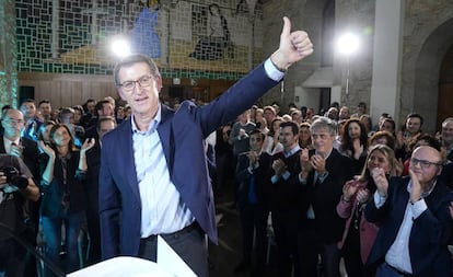 El presidente de la Xunta, Alberto Núñez Feijóo, tras presidir la junta directiva del PP gallego.