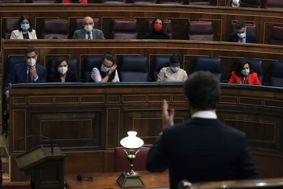 El presidente del Partido Popular, Pablo Casado, interviene durante el pleno del Congreso el pasado 16 de diciembre.