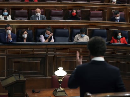 El presidente del Partido Popular, Pablo Casado, interviene durante el pleno del Congreso el pasado 16 de diciembre.