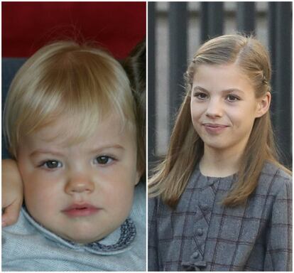 In the first photo, Sofía is just one year old. The second photo was taken when she was 11 during the recent celebration of the 40th anniversary of the Spanish Constitution.