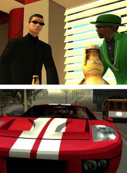 Dos imágenes del juego con contenidos violentos <i>Grand Theft Auto </i> San Andreas.