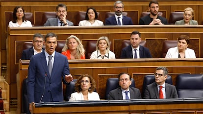 El presidente del Gobierno, Pedro Sánchez, en el Congreso durante la sesión de control.