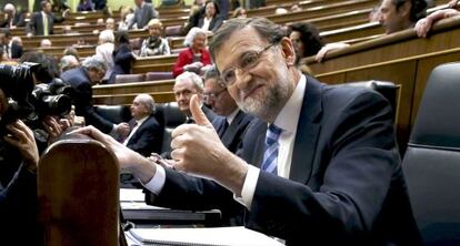 El presidente del Gobierno, Mariano Rajoy, el 25 de febrero de 2014, el día que anunció la tarifa plana.