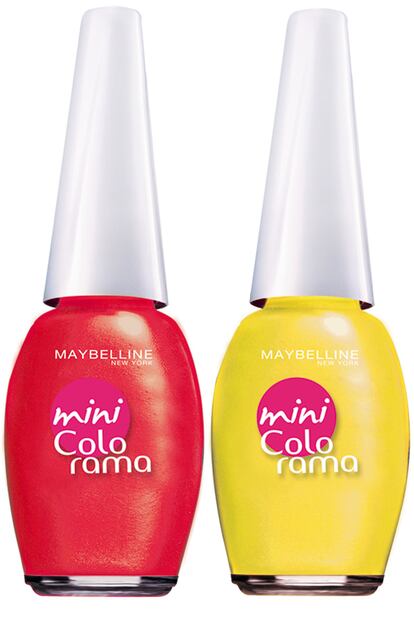 Lacas de uñas Mini Colorama de Maybelline en rojo y amarillo para una manicura muy española (3,99 euros).