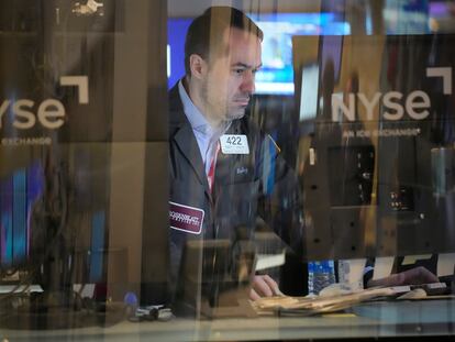 Traders work on the floor at the New York Stock Exchange in New York, Wednesday, Feb. 1, 2023.