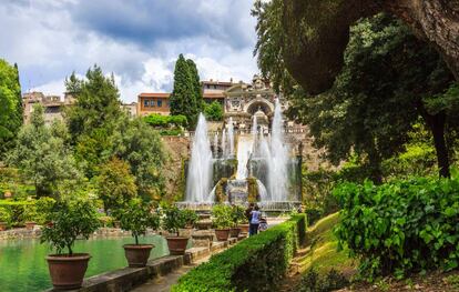 La fuente de Neptuno y el órgano de agua en Villa d’Este, en Tivoli (Italia).