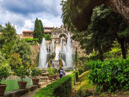 La fuente de Neptuno y el órgano de agua en Villa d’Este, en Tivoli (Italia).