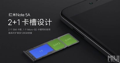 El Xiaomi Redmi Note 5A permite llevar dos tarjetas SIM y la tarjeta microSD a la vez