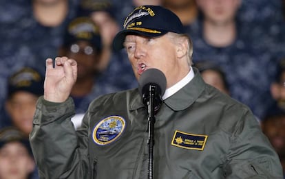 Trump, en su discurso este jueves en el portaaviones en Newport News