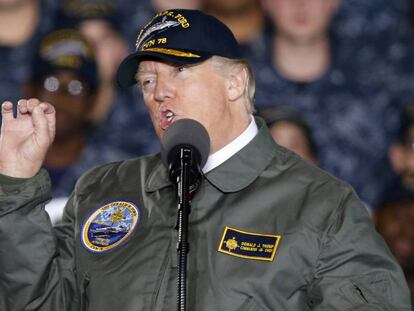 Trump, en su discurso este jueves en el portaaviones en Newport News