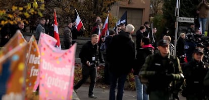 Acción de Rechts gegen Rechts, en una marcha neonazi.