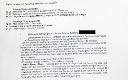 Correo remitido por el inspector de policía que coordina los espectáculos deportivos de A Coruña a la Oficina Nacional del Deporte (del que se han borrado datos personales)