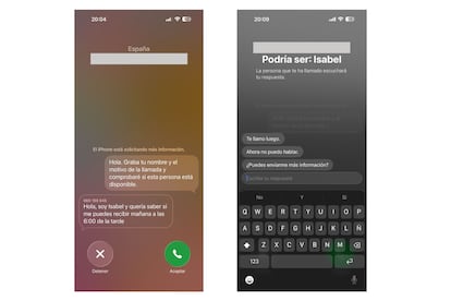 Capturas de pantalla de cómo el iPhone gestiona las llamadas con números desconocidos.