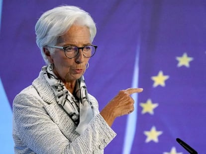 Christine Lagarde, presidenta del BCE, en rueda de prensa.