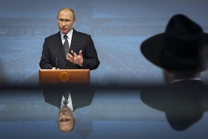 Presidente Vladimir Putin em discurso para lembrar a libertação de Auschwitz.