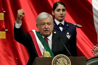 López Obrador, durante su toma de posesión.