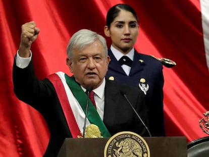 López Obrador, durante su toma de posesión.