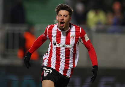 Nico Serrano tras marcar su gol ante el Ludogorets este jueves.