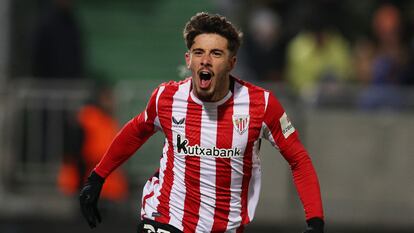 Nico Serrano tras marcar su gol ante el Ludogorets este jueves.