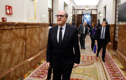 Spain’s Ombudsman Ángel Gabilondo, after delivering his report to Francina Armengol, president of the Congress of Deputies