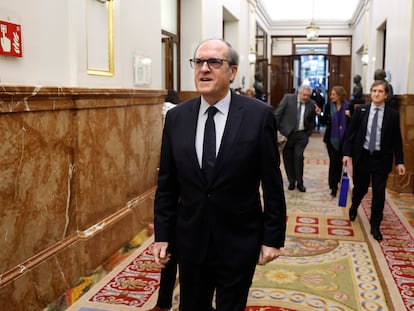 Spain’s Ombudsman Ángel Gabilondo, after delivering his report to Francina Armengol, president of the Congress of Deputies