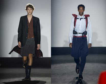 Dos looks de 080 Reborn, un desfile de moda de segunda mano creado por los estilistas Fermin+Gilles para dar una nueva vida a todas esas prendas que ya no queremos.