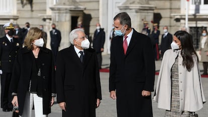 El presidente de la República italiana, Sergio Mattarella, en su visita a Madrid junto a los Reyes, este martes.