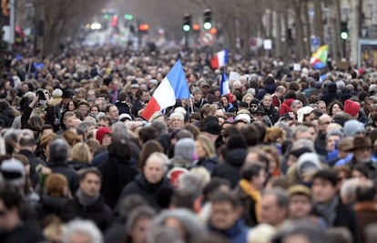 Vista de la manifestación contra el terrorismo en París, Francia.