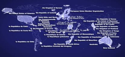 Mapa del mundo con los países firmantes del acuerdo sobre medidas del Estado rector del puerto.