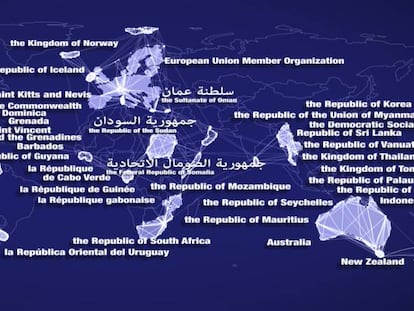 Mapa del mundo con los países firmantes del acuerdo sobre medidas del Estado rector del puerto.