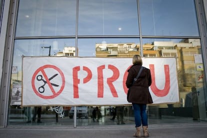 Protestas por los recortes en el hospital de Sant Pau de Barcelona.