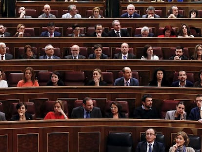 Pablo Iglesias, durante su intervenci&oacute;n en el Congreso. 